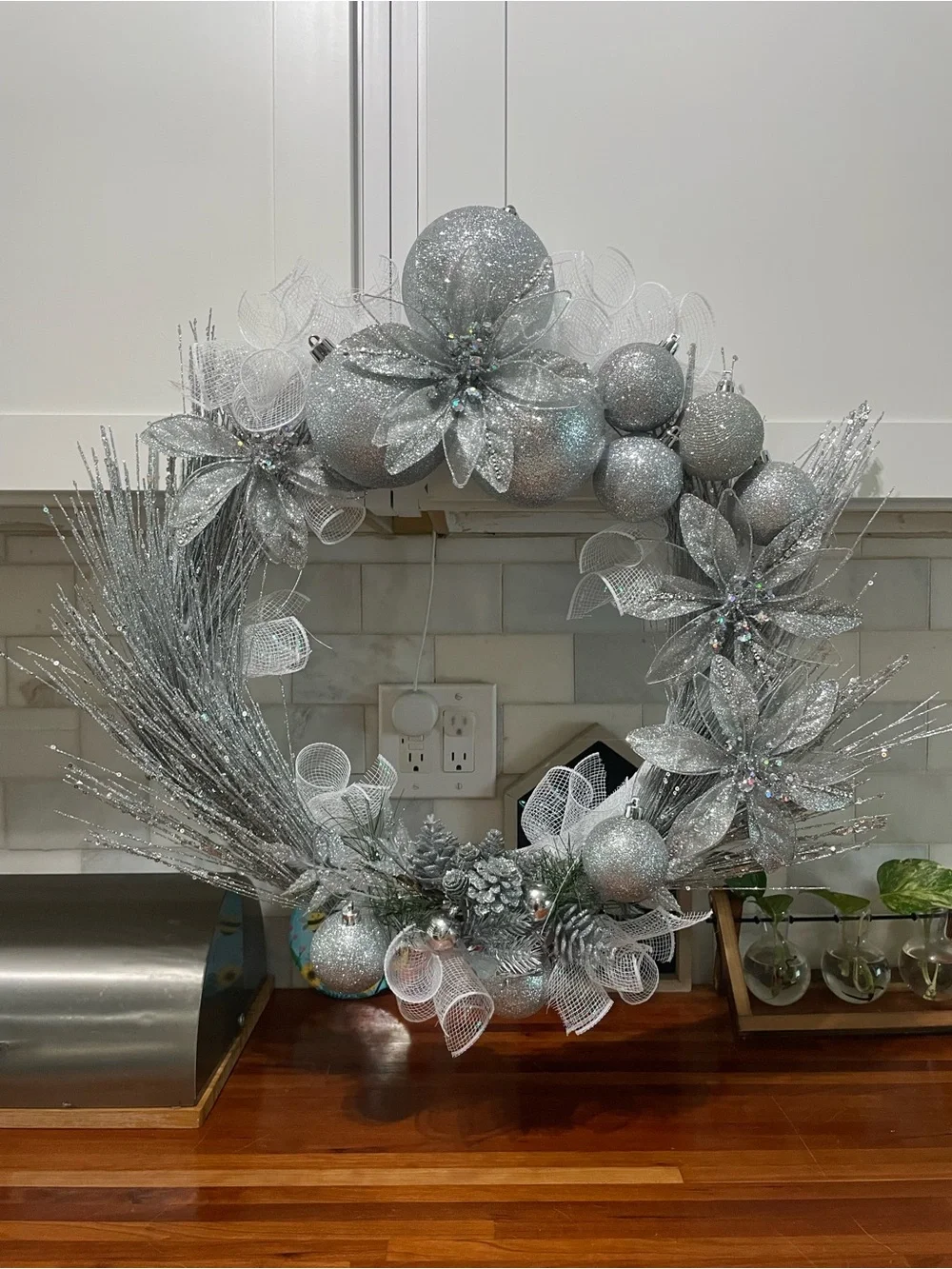 Silver Sparkle Holiday Wreath - Decorative Home Accent